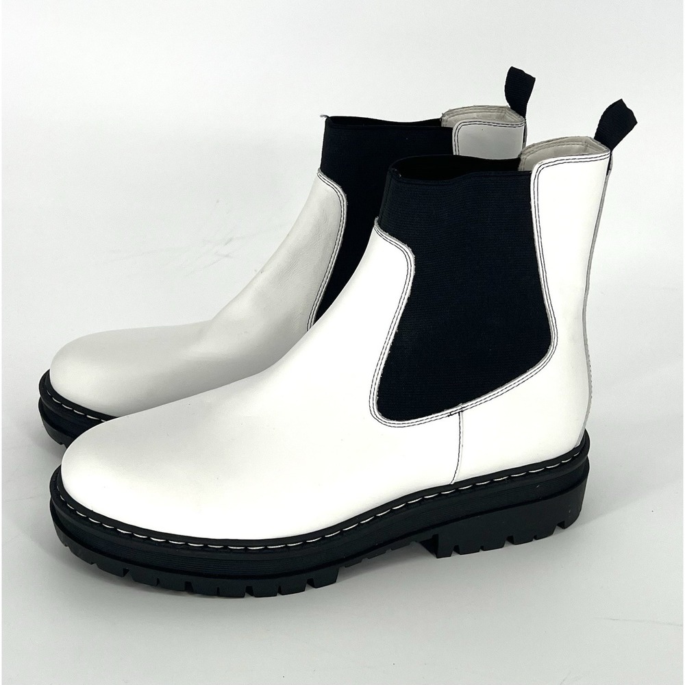 Marc Fisher Patrick Chelsea Womens Sz 11 White Ankle Booties Leather Chunky 90's